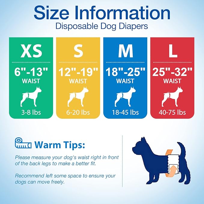 Pet Soft Disposable Male Dog Wraps - Dog Diapers for Male Dogs, Puppy Diapers 12pcs Small