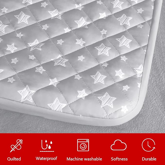 Waterproof Dog Bed Covers Replacement Washable Pet Hair Easy to Remove, Noiseless Quilted Puppy Pet Bed Cover Lovely Grey Star Print 44x54 Inches, for Dog/Cat, Cover Only