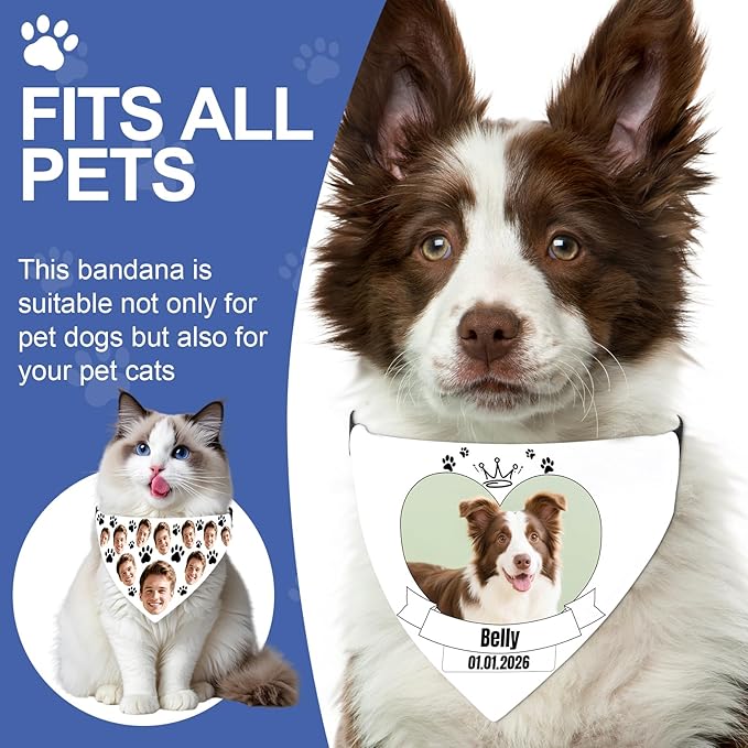 Funny Personalized Dog Bandana Custom Face Design, Custom Dog Bandana with Name, Pet Scarf for Small Medium Large Dogs Personalized Pet Accessories (Funny Style, Medium)