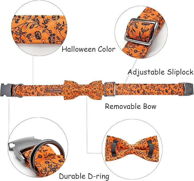 Halloween Dog Collar, Pet Collars Dog Bow Pumpkin Cute Cotton Dogs Collar Girl Boy Holiday Pet Dog Collar Gift Bow Dog Collars Soft Puppy Collar for Small Dogs