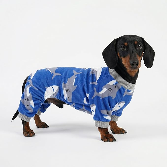 Fitwarm Shark Dog Pajamas, Dog Clothes for Small Dogs Girl Boy, Pet Onesie with Feet, Cat Outfit, Lightweight Velvet, Royal Blue, XL