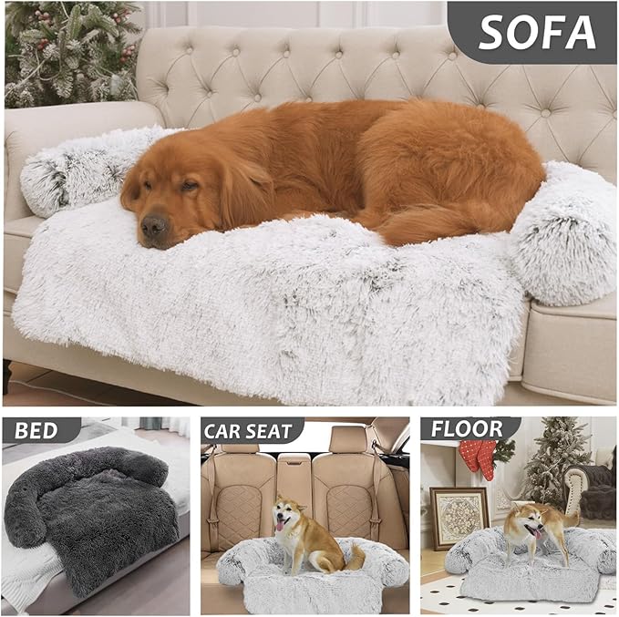 Tinaco Luxurious Calming Dogs/Cats Bed Mats, Dog Pad Washable Removable Couch Cover, Plush Long Fur Mat for Pets, Waterproof Lining, Perfect for Small, Medium and Large Dogs and Cats (Beige, 34"x30")