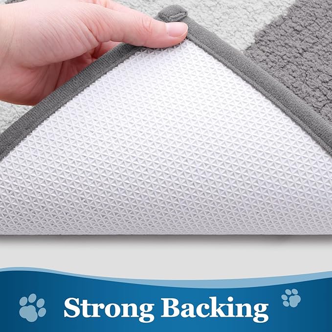Buganda Dog Door Mat for Muddy Paws, Absorbent Dirt Trapper Washable Indoor Doormats, Non Slip Low-Profile Mud Mat for Dogs, Front Entrance Doormat for Inside Floor (70x24 Inches, Light Grey)