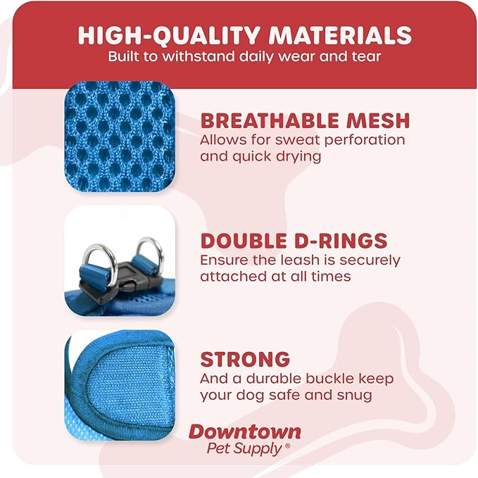 Downtown Pet Supply Step in Dog Harness for Teacup Dogs & Cats No Pull, XX-Small, Cobalt - Adjustable Harness with Padded Mesh Fabric and Reflective Trim - Buckle Strap Harness for Dogs