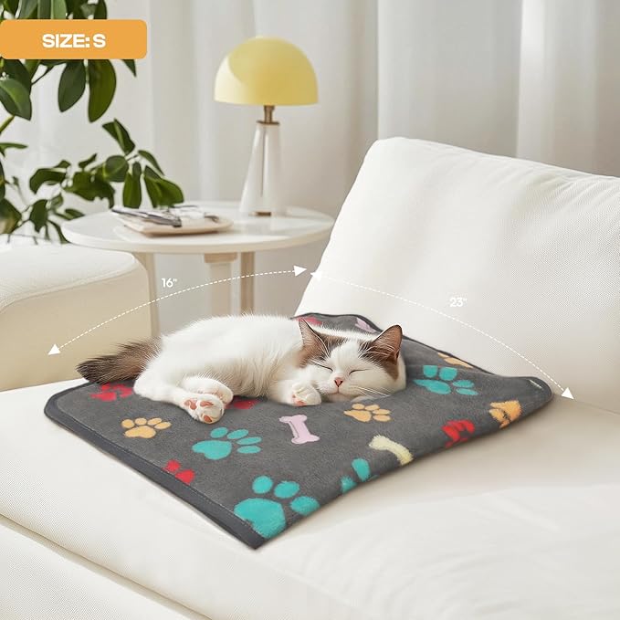 Luciphia 1 Pack 3 Blankets Fluffy Premium Fleece Pet Blanket Flannel Paw Printed Throw for Dog Cat(Large 41x31'', Grey/Brown/Blue)