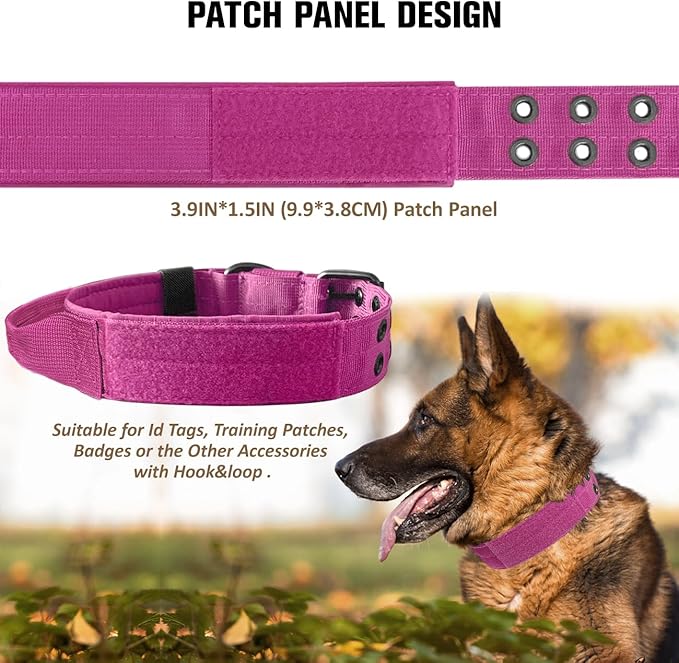 Tactical Dog Collar with Handle, Military Adjustable Heavy Duty Metal Buckle Dog Collars Soft Nylon Training Collar for Medium Large Dogs (Pink, X-Large)
