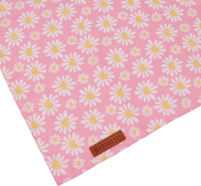 ADOGGYGO Floral Dog Bandana 2 Pack, Reversible Pink Daisy Pet Scarf Bib, Adjustable Fit Cute Flower Bandanas for Medium Large Dogs Pets (Large)