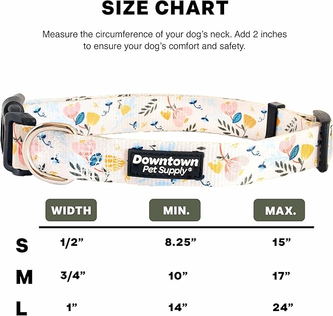 Downtown Pet Supply - Best, Cute & Fancy Dog Collar - Lightweight Adjustable Dog Collar with Quick Buckle & D-Ring - Hand Wash Safe - Floral - S - Small Dog Collar