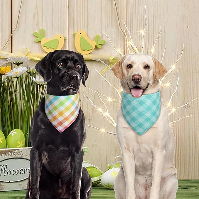 Easter Dog Bandana Small 2PCS, Colorful Scarf for Boy and Girl, Durable Triangle Reversible Bibs Handkerchief for Puppy Pet
