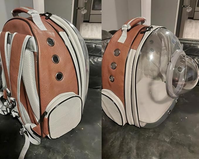 Expandable Cat Carrier Backpack, Backpack for Cats Kitten Small Puppy, Airline Approved Cat Bubble Backpack, Space Capsule Astronaut Carrier (Brown, Front Extension)