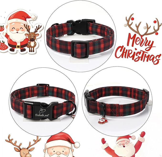 Christmas Dog Collar for Small Dogs - Vintage Red Green Tartan Christmas Collars for Dogs, Soft Adjustable Winter Holiday Dog Collars with Quick Release Buckle S