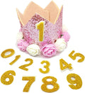 PET SHOW Pink Crown Dog Birthday Party Hat for Girls Reusable Birthday Party Cat Kitten Headband with 0-9 Figures Charms Grooming Accessories with Glue Pack of 1