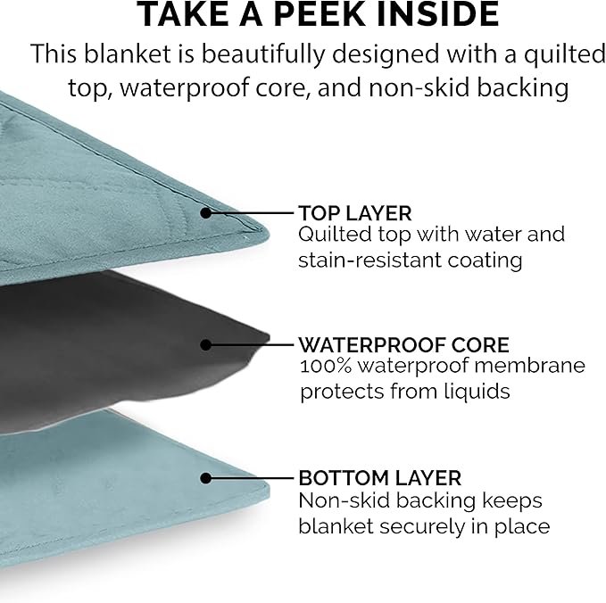 Furhaven Waterproof & Non-Slip Twin Size Mattress Cover Protector for Dogs & Cats, Washable, For Beds, Couches, & Car Seats - Quilted Twill Blanket Mattress Cover - Nile Blue, Small/Twin Size