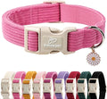 Cute Corduroy Dog Collar - Deep Rose Adjustable Dog Collars for Medium Dogs 25-50lbs, Fade-Proof with Secure Snap & Little Charm, Christmas Birthday Gift, M