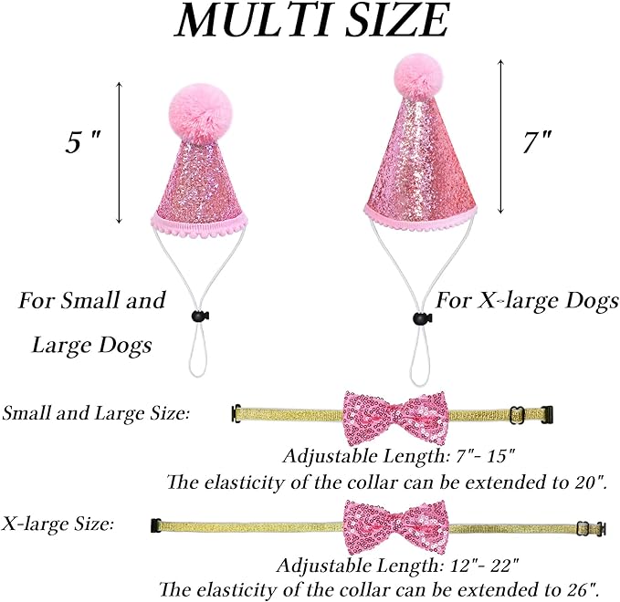 STMK Dog Birthday Outfits, Multi Size Dog Birthday Hat Dog Birthday Girl Bandana Bow Tie Birthday Numbers for Large Extra Large Dogs Pets (Pink, X-Large)
