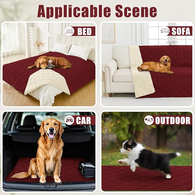 Smiry Waterproof Dog Bed Cover Blanket 40x80, Soft Reversible Pet Blanket, Washable Leakproof Cats Dogs Couch Cover for Sofa, Couch, Furniture, Wine Red/Beige