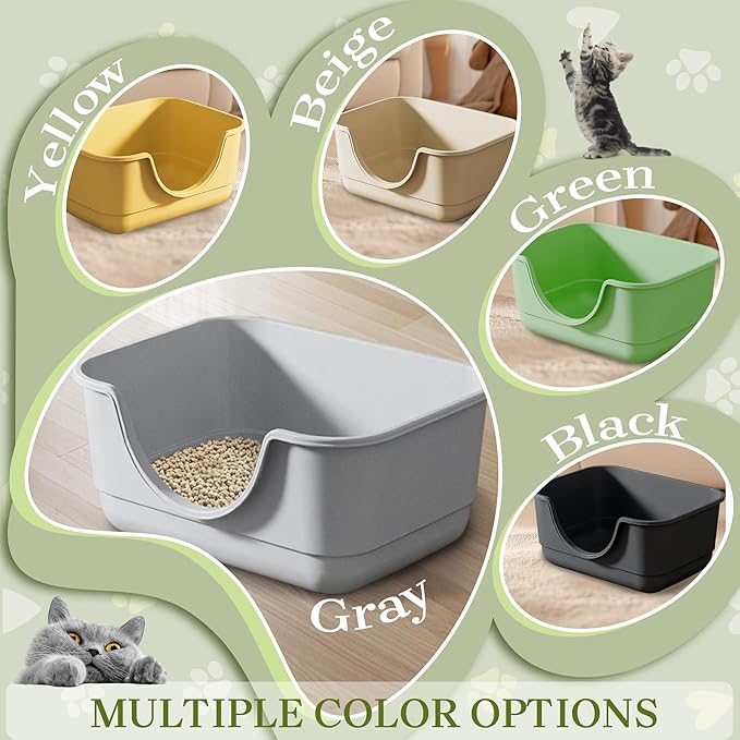 2 Pack Low Entry Small Litter Box for Kittens, Kitty Plastic Litter Boxes, Open Top, Anti-Splash High Sided Litter Tray Pan for Medium Pets, Puppy, Easy to Clean, 15.7"L*11.8"W*6.7"H (Beige)