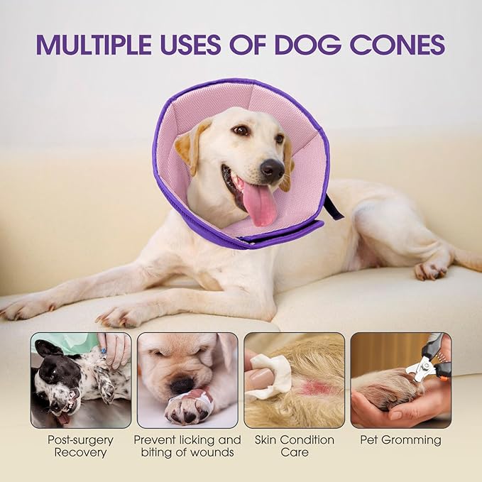 Dog Cone Collar After Surgery, Soft Cone for Small Dogs to Stop Licking, Adjustable Elizabethan Collar for Dogs, Lightweight Breathable Dog Recovery Cones for Wound Healing & Hot Spots