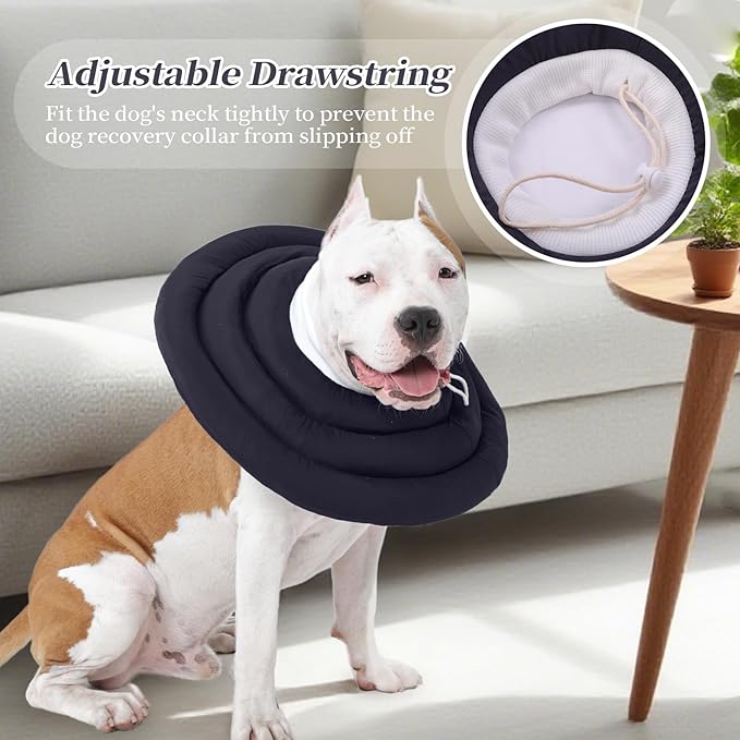 IDOMIK Dog Recovery Collar, Waterproof Soft Dog Cone After Surgery, Comfy Protective Elizabethan Collar Alternative for Dogs Cats, Adjustable Pet Neck Donut Cone Anti-Licking Biting Wounds,Grey,M