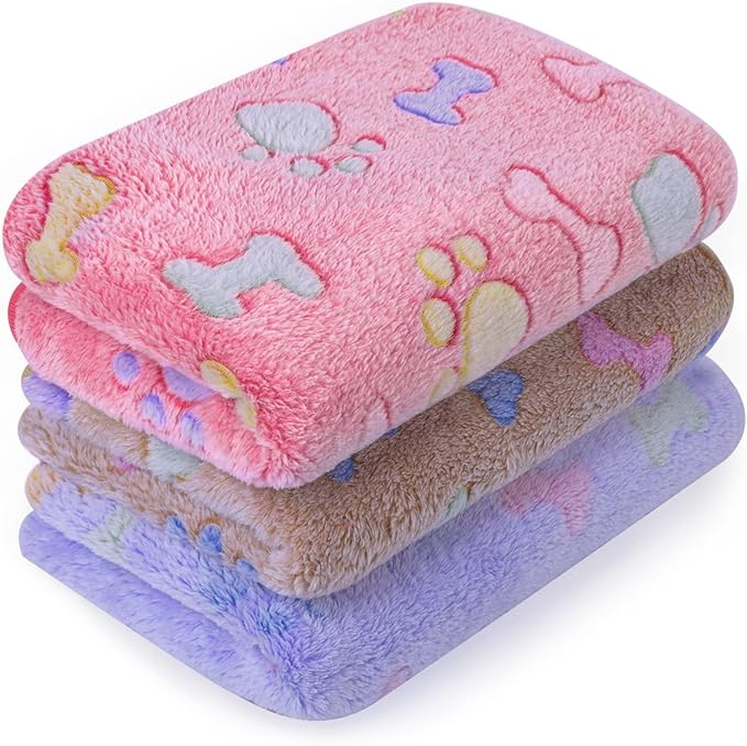 LeapSheep Pet Blankets for Dogs Cats - 3Pack Bone Pattern Super Soft Fluffy Dog Blankets for Small Medium Large Doggy Kitten (Bone, Large)