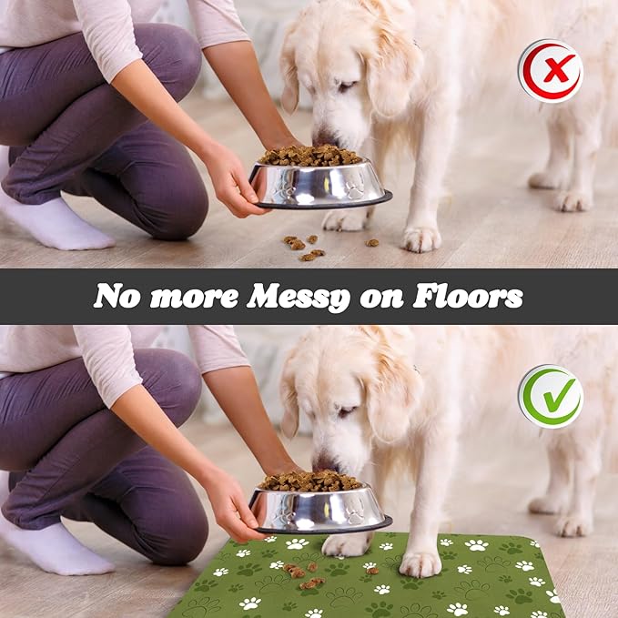 Dog Food Mat, Absorbent Water Bowl Mats Cat Pet Feeding Placemats Dark Green 24 * 32 inch