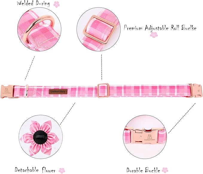 Lionheart Glory Dog Collar, Pink Dog Collar with Flower, Cute Floral Pattern Pet Collar Adjustable Pet Collar for Medium Dogs