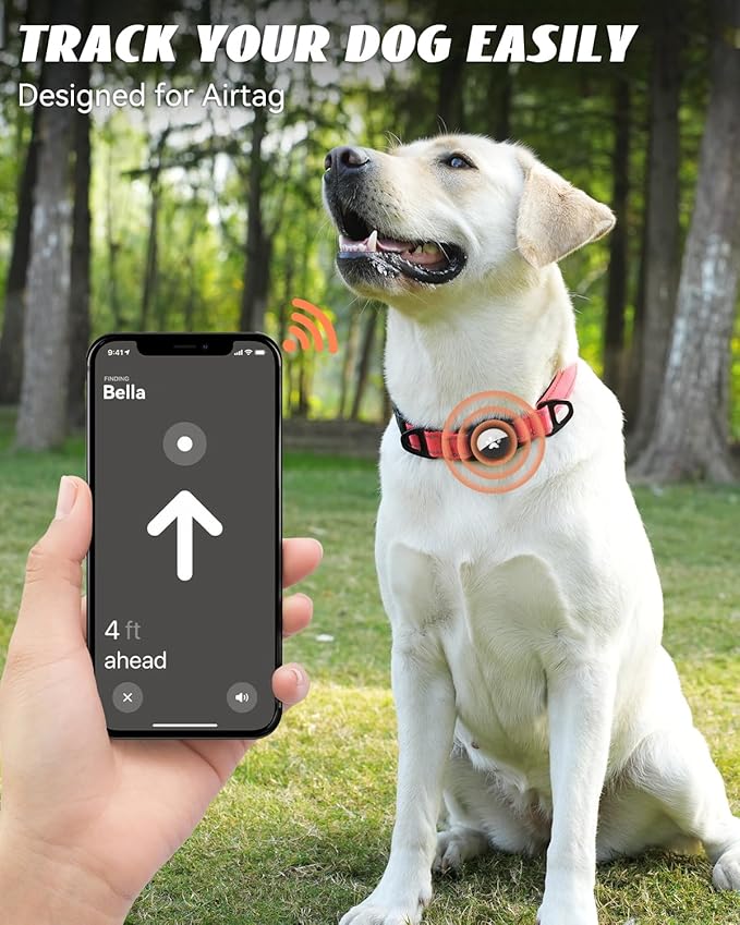 Joytale Airtag Dog Collar, Reflective Pet Collar with Waterproof AirTag Holder, Dual D-Rings, Soft Padded Adjustable for Extra Large Dogs, Neon Pink, XL
