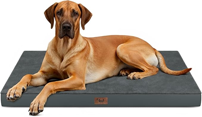 Flat Extra Large Dog Bed, Jumbo Waterproof Dog Bed for Large Dogs, Orthopedic Egg Crate Foam Pet Mat with Removable Washable Cover, Gray