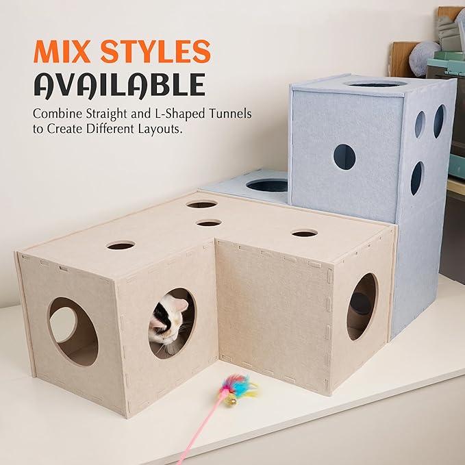 PETKARAY Cat Tunnel, Original Cat Hideaway Cave for Indoor Cats, Large Kitten Play Tubes and Tunnels, Soft Felt Cat Toy with Interactive Peek Hole