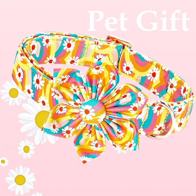 Lionheart glory Dog Collar with Flower, Sunflower Pattern Pet Collar Durable Cute Dog Flower Collars Summer Spring Female Pet Gift Adjustable Dog Collar for Medium Dogs