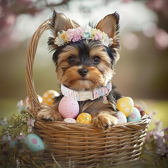 Easter Dog Collar for Medium Dogs - Pastel Bunny Easter Collars for Female Dogs, Cute Spring Girl Dog Collar, Lightweight Adjustable Cartoon Holiday Pet Collars M