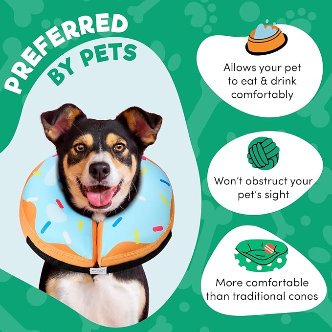 BENCMATE Inflatable Dog Cone Collar Alternative, Soft Dog Cone for Small Medium Large Dogs and Cats, Neck Recovery ECollar Donut Collar After Surgery (XLarge, Blue Donut)