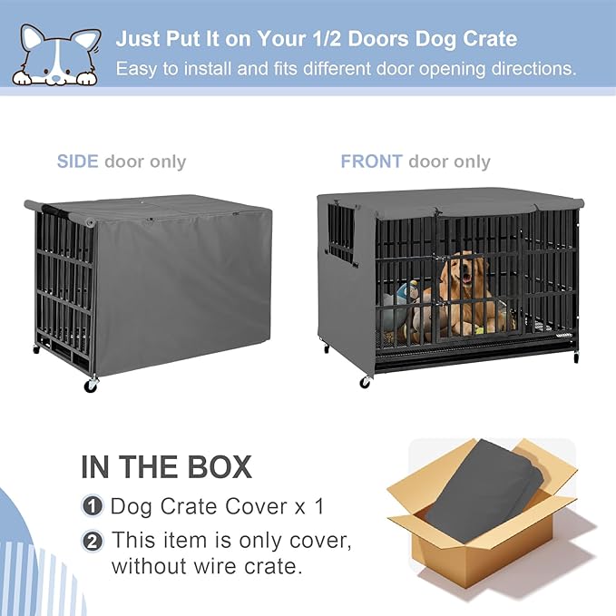 Explore Land Dog Crate Cover Heavy Duty Polyester Pet Kennel Sunshade Universal Fit for 24 inches Wire Cage (Grey)