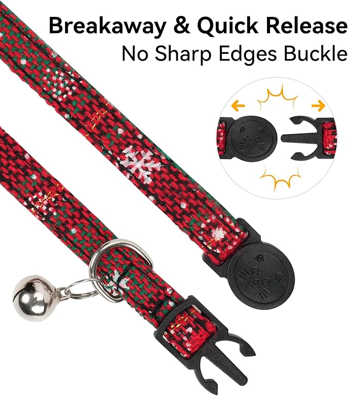 Joytale Upgraded Christmas Cat Collar with Bells, Breakaway Cat Collars with Bow Tie, 1 Pack Girl Boy Safety Plaid Kitten Collars, Christmas Red