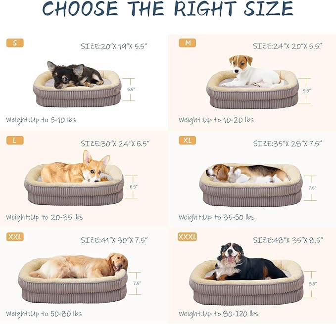 Orthopedic Dog Bed for Small Dogs Breeds, High Density Egg Crate Foam Dog Sofa Beds,Oval Kennel Bed, Pet Couch Bed with Four Sided Bolster, Removable Washable Cover& Non-Slip Bottom