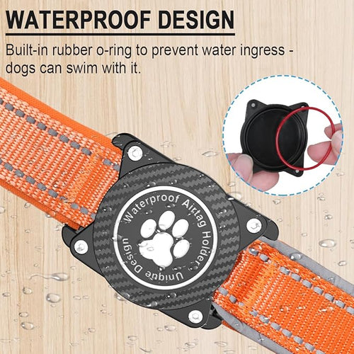 Airtag Dog Collar with Waterproof Air Tag Holder, Luminous Reflective, Soft Padded, Adjustable Nylon Pet Collar for Small Medium Large Heavy Duty Dogs,Orange, S
