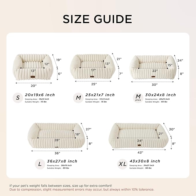 Bedsure ComfyFleece™ Cute Dog Bed for Small Dogs & Cats - Washable Furry Puppy Beds, Rectangle Orthopedic Corduroy Fleece Pet Beds with Removable Zipper Cover, 20x19x6inches, Sandy Beige