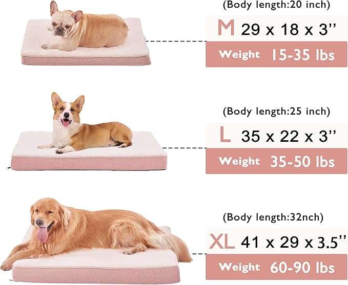 Memory Foam Medium Dog Bed, Cooling Dog Beds for Medium Dogs, Washable Orthopedic Pet Bed for Crate with Joint Relief Memory Foam, Waterproof Liner and Plush Cover (Pink)