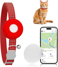 GPS Tracker for Cats, Cat Tracker Collar with Safety Elastic Buckle, Compatible with Apple Find My App (Only iOS), No Monthly Fee, Waterproof (White Tracker, Red Cat Collar)