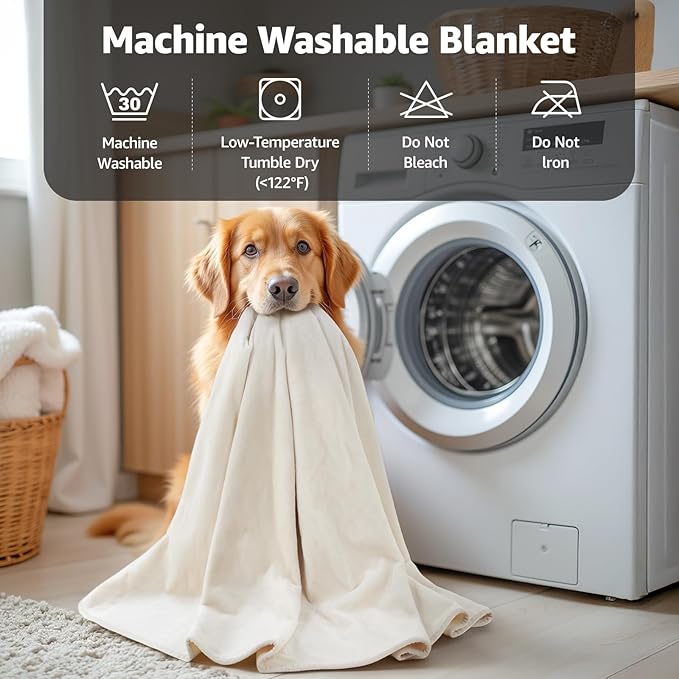 LOOBANI Waterproof Blanket for Bed: Reversible Soft Flannel Twin Bed Blanket 60" x 80", Leakproof Throw Spill-Proof Dog Pet Blanket for Couch, Sofa Protect, Movie Time, Camping, Travel, Beige