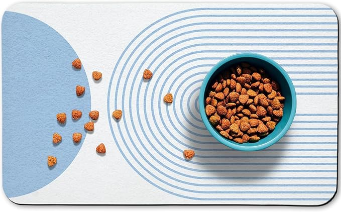Dog Food Mats for Floors Waterproof, Cat Water Bowl Mats Pet Feeding Absorbent Mat Placemats for Food and Water Blue Bohemia 16 * 24 inch
