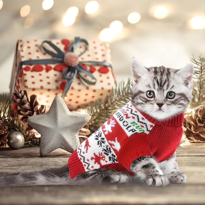 Dog Christmas Sweater Xmas Pet Clothes Cute Reindeer Christmas Dog Costume Outfits Holiday Knitwear Puppy Cat Jumpers New Year Gifts for Small Medium Large Dogs(Red Runing Deer,S)