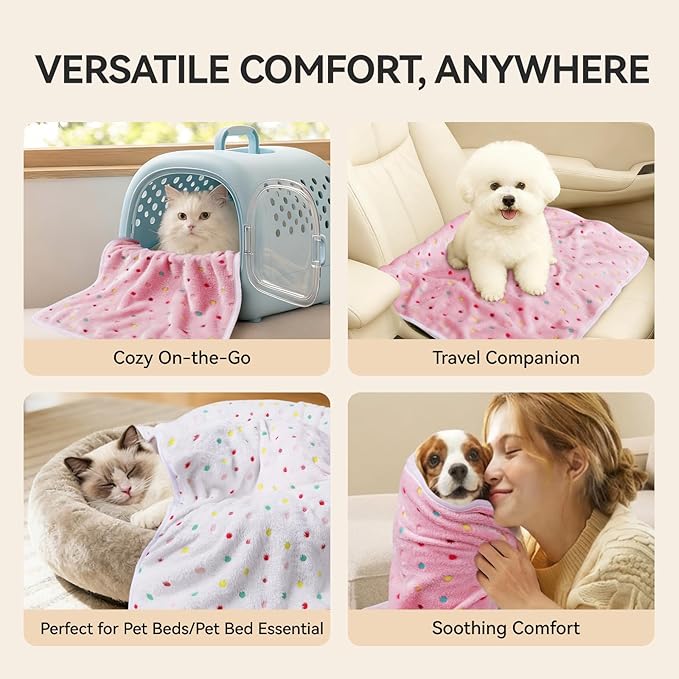 LINENLUX 1 Pack 3 Blankets Super Soft Fluffy Premium Fleece Dog Blankets for Puppy Cat Pet Blanket Flannel Throw Warm Sleep Polka Dot 23x16 inches