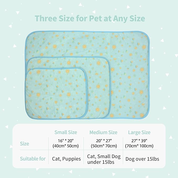 NWK Pet Cooling Mat - 27’’ X 20’’ Ice Silk Cooling Mat for Dogs & Cats Portable & Washable Pet Cooling Blanket, Car Seats, Beds for Summer (Green Fruit, Medium)