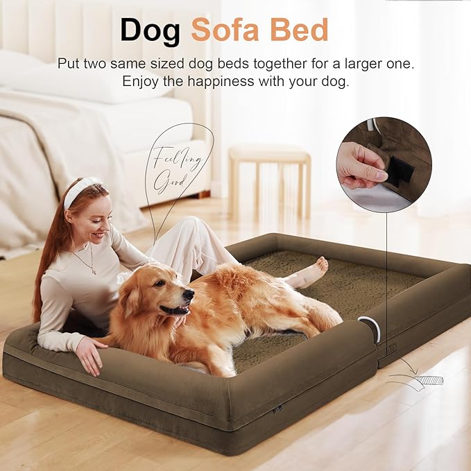 Large Dog Bed Orthopedic Washable: Extra Large Sized Beds for Jumbo Dogs Egg Crate Foam Sofa Couch Waterproof Removable Cover - Dark Coffee