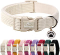 Cute Corduroy Dog Collar - White Adjustable Dog Collars for Medium Dogs 25-50lbs, Fade-Proof with Secure Snap & Little Charm, Christmas Birthday Gift, M