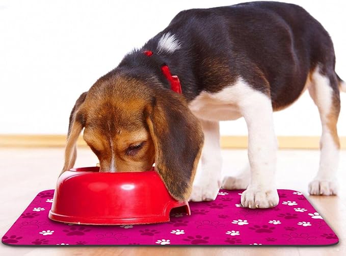 Dog Food Mat, Absorbent Water Bowl Mats Cat Pet Feeding Placemats Pink 16 * 24 inch