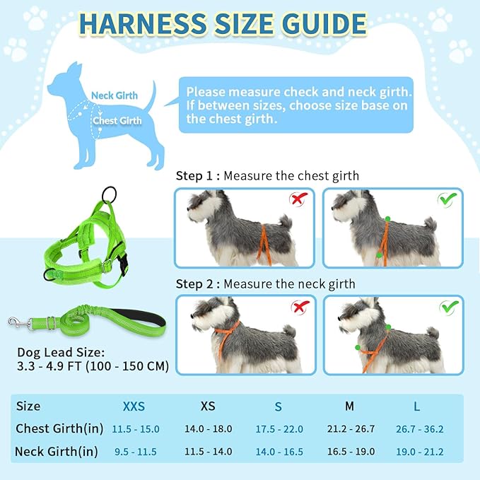 SlowTon No Pull Small Dog Harness and Leash Set, Puppy Soft Vest Harness Neck & Chest Adjustable, Reflective Lightweight & Anti-Twist Pet Lead Combo for Small Medium Dogs (G- Front Clip,S)