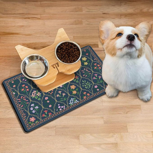 Absorbent Pet Dog Bowl Mat for Food and Water, Pet Cat Food Feeding Mat with Non Slip Rubber Backing, Dog Food Mats for Floors Waterproof, 17"x30"