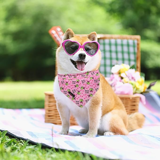 ARING PET Bee Dog Bandanas, Spring Yellow Pink Bees Pet Bandana Scarf Triangle Bibs for Puppy Small Medium Large Boy Girl Dogs Cats-S